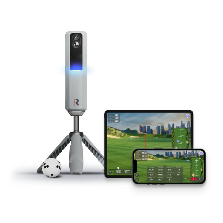 Rapsodo MLM2Pro launch monitor positioned behind golfer during driving range practice