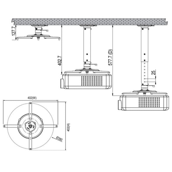 PXL Universal Projector Mount PCM128EXT (Fixed and Adjustable drops)